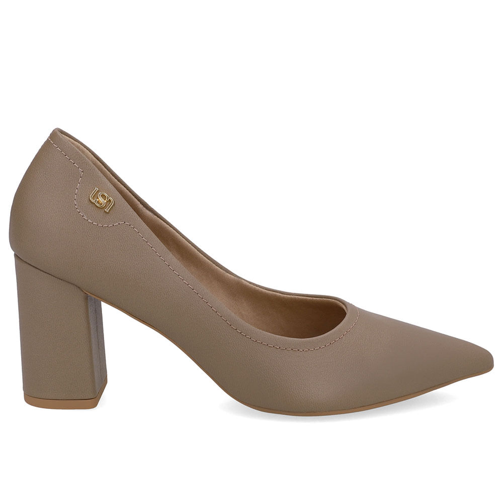 Scarpin Marrom Salto Bloco Couro Bico Fino