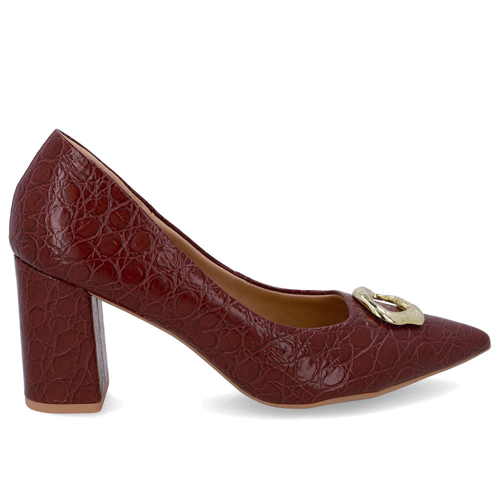 Scarpin Vermelho Couro Croco Bico Fino