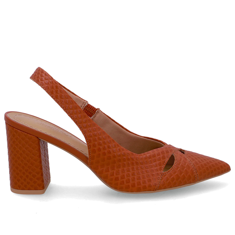 Slingback Marrom Couro Bico Fino