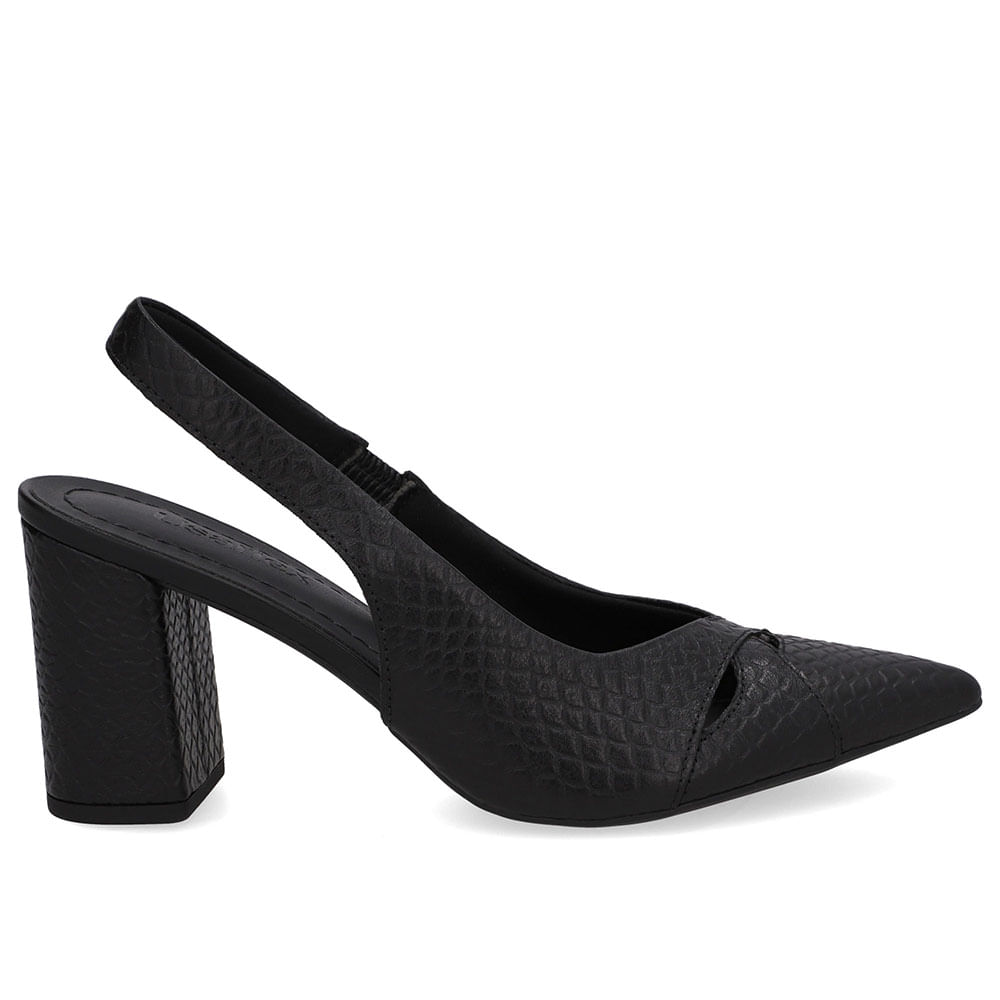 Slingback Preto Couro Bico Fino
