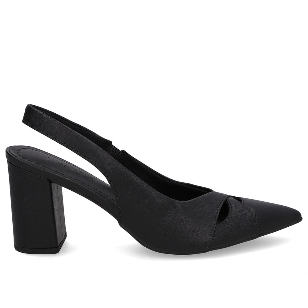 Slingback Preto Couro Bico Fino