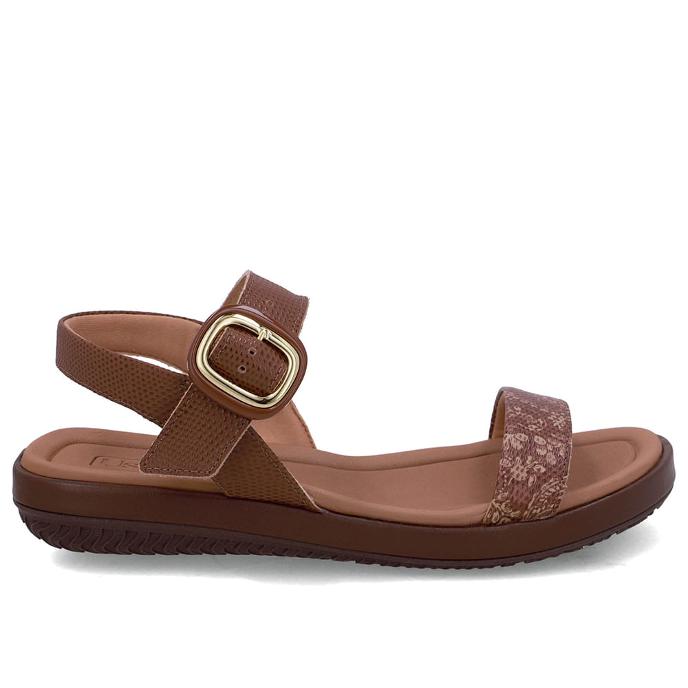 Sandália Salto Baixo Couro Marrom Boho