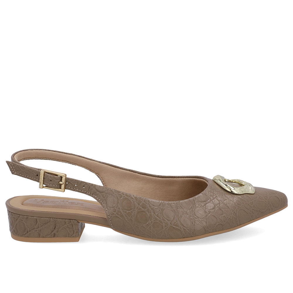 Slingback Marrom Couro Croco Enfeite