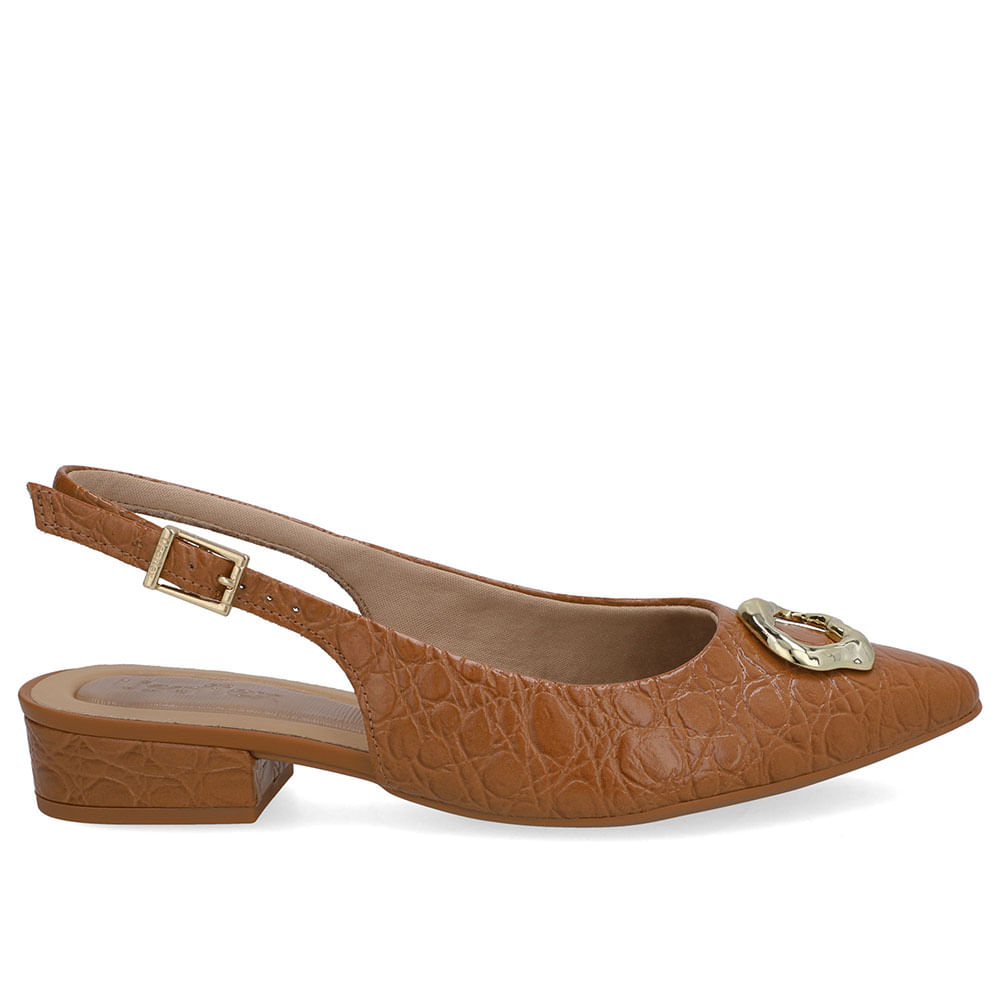 Slingback Marrom Couro Croco Enfeite