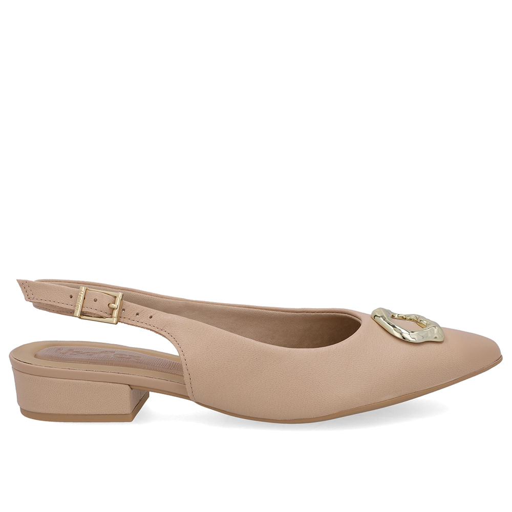 Slingback Bege Couro Enfeite