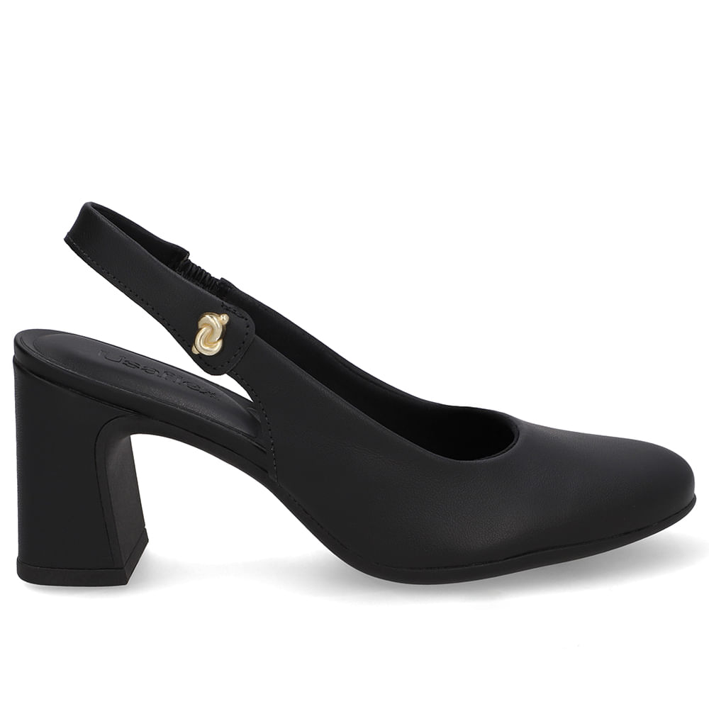 Slingback Preto Couro Detalhe Nó