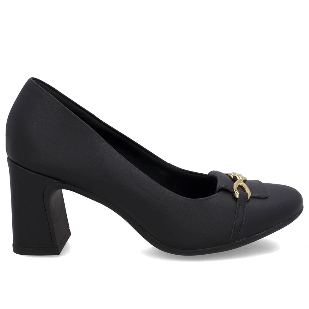 Scarpin Couro Preto Bloco Detalhe Nó