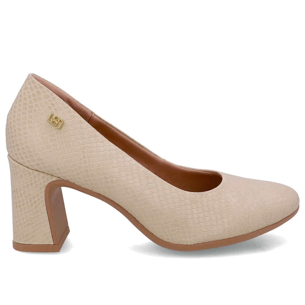 Scarpin Couro Bege Bico Redondo
