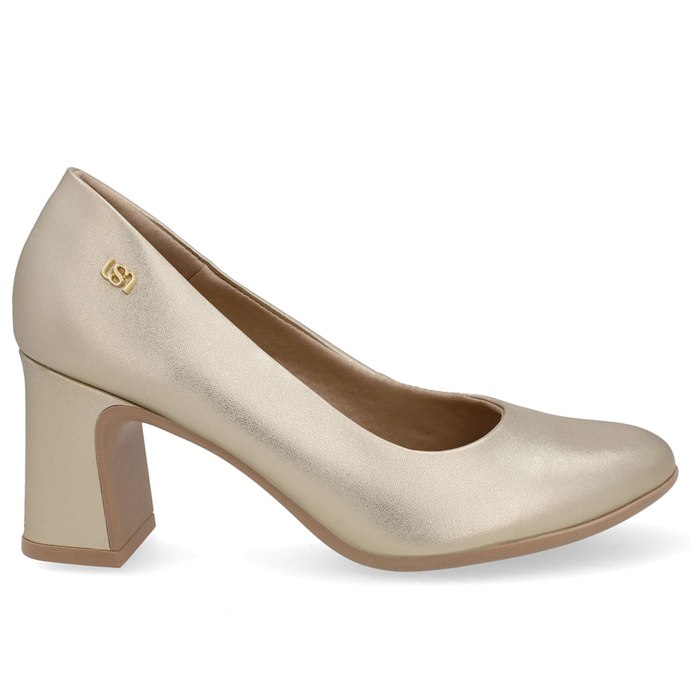 Scarpin Couro Dourado Bico Redondo