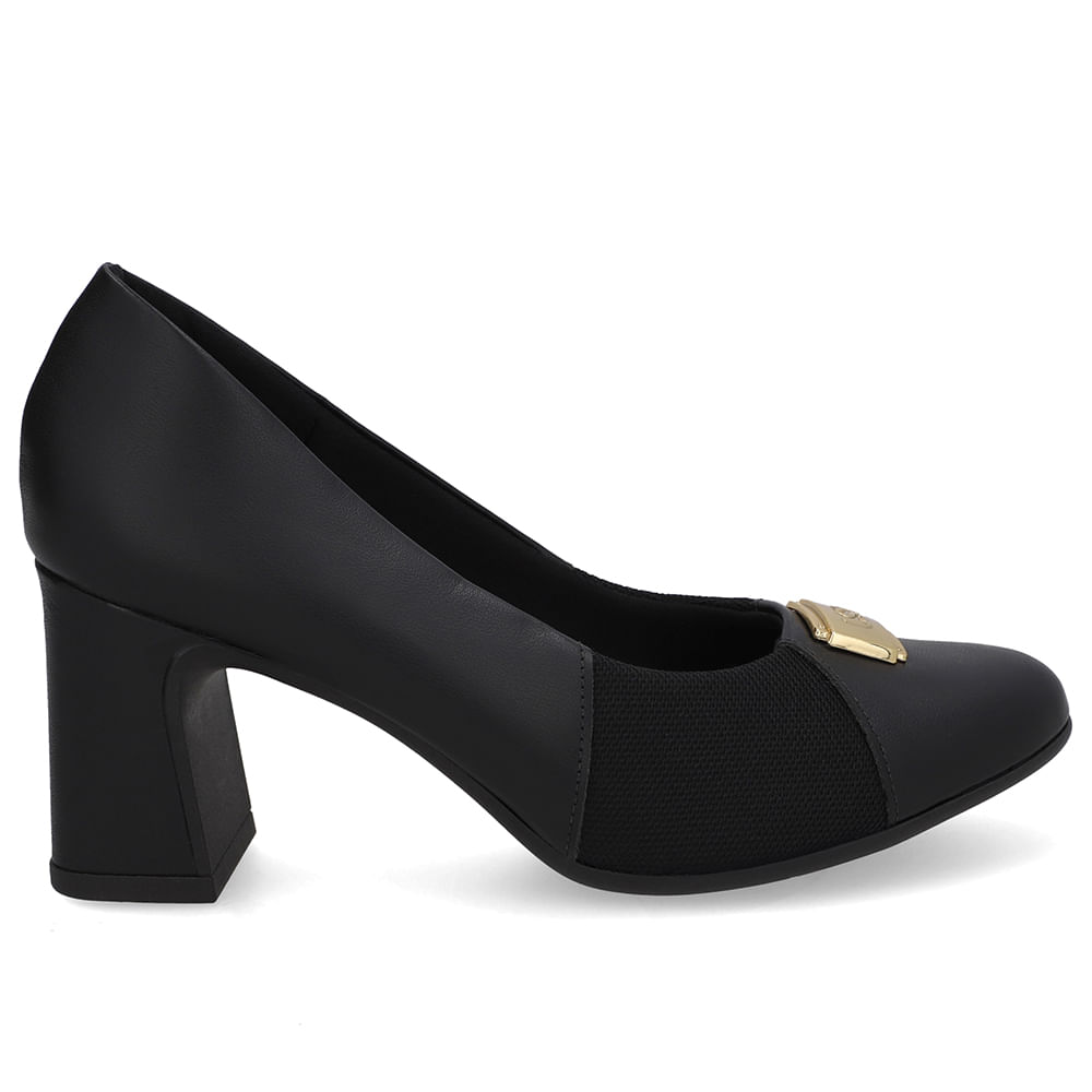 Scarpin Couro Preto Lateral Tecido