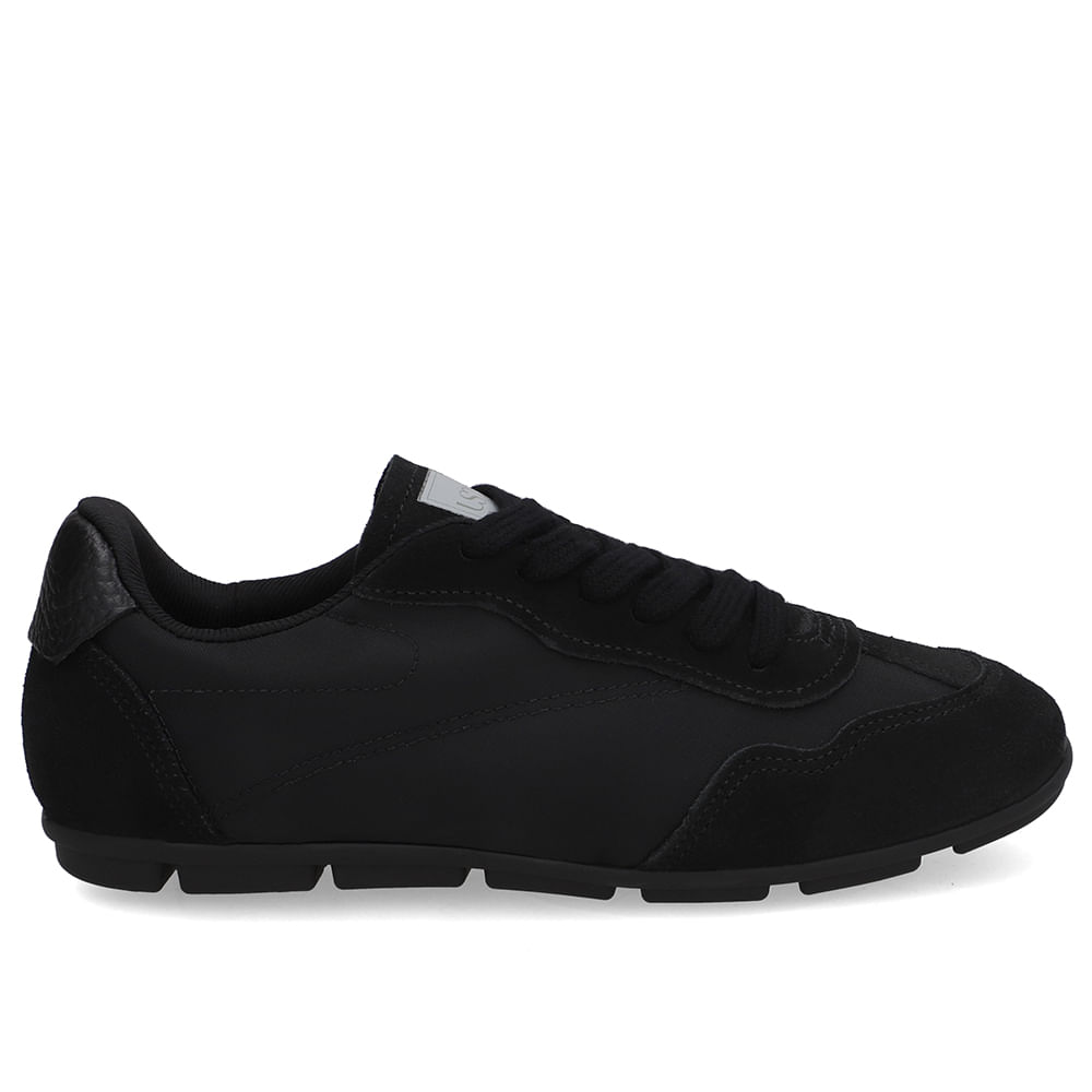 Tênis Couro Preto Lateral Tecido