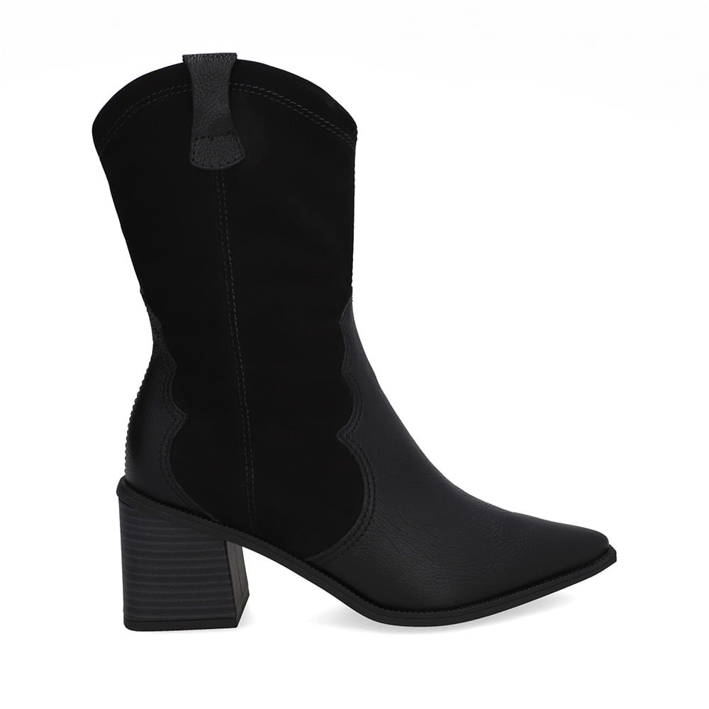 Bota Preta Couro Bico Fino Western