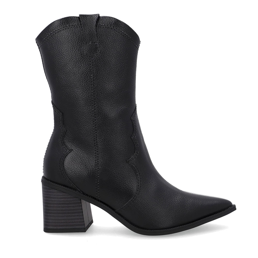Bota Preta Couro Bico Fino Western