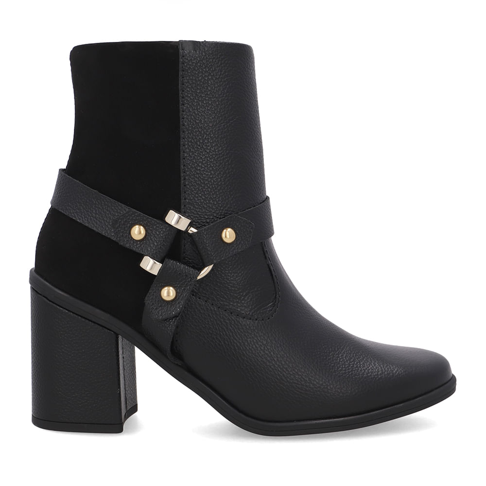 Bota Couro Preta Detalhe Nobuck