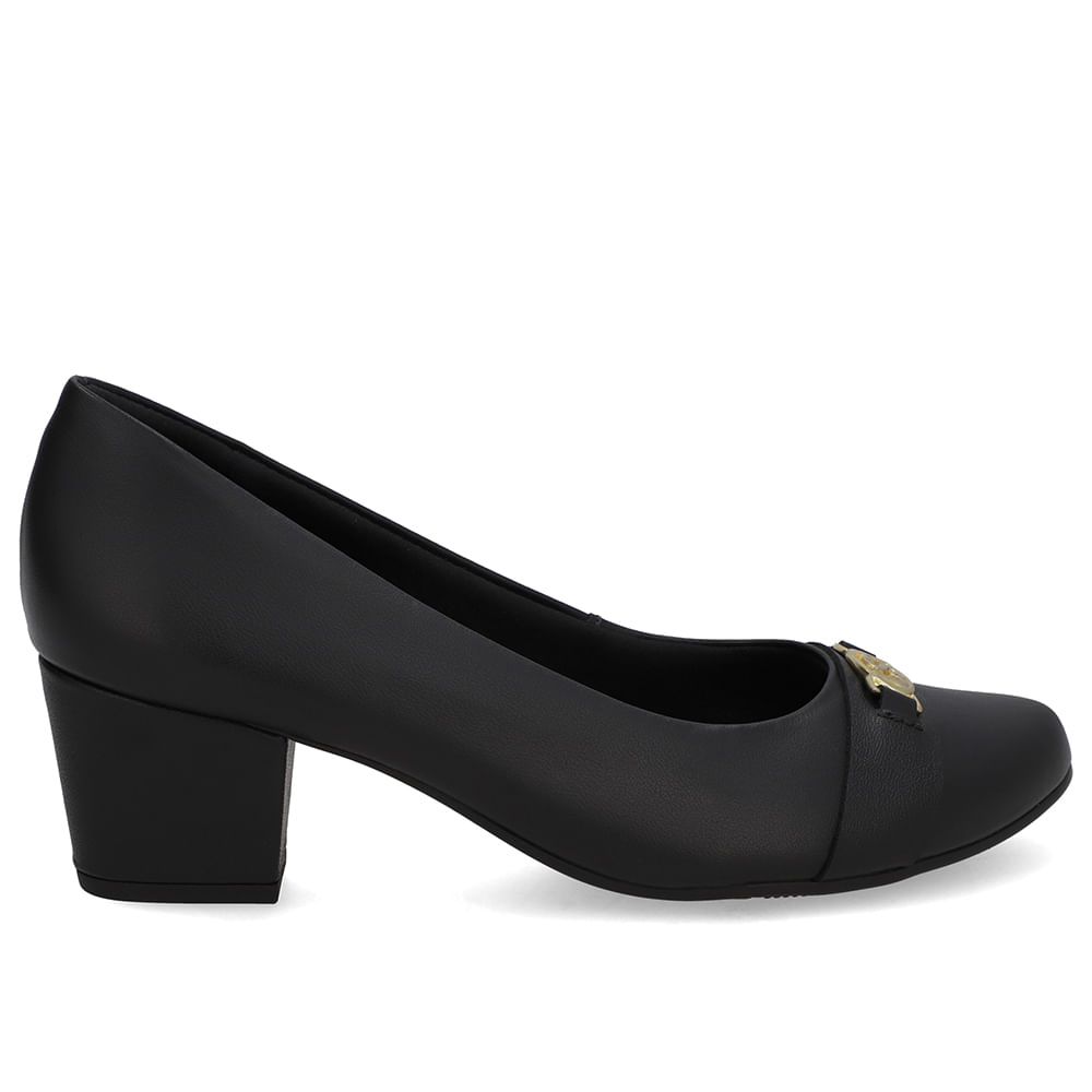 Scarpin Preto Couro Salto Baixo Bloco