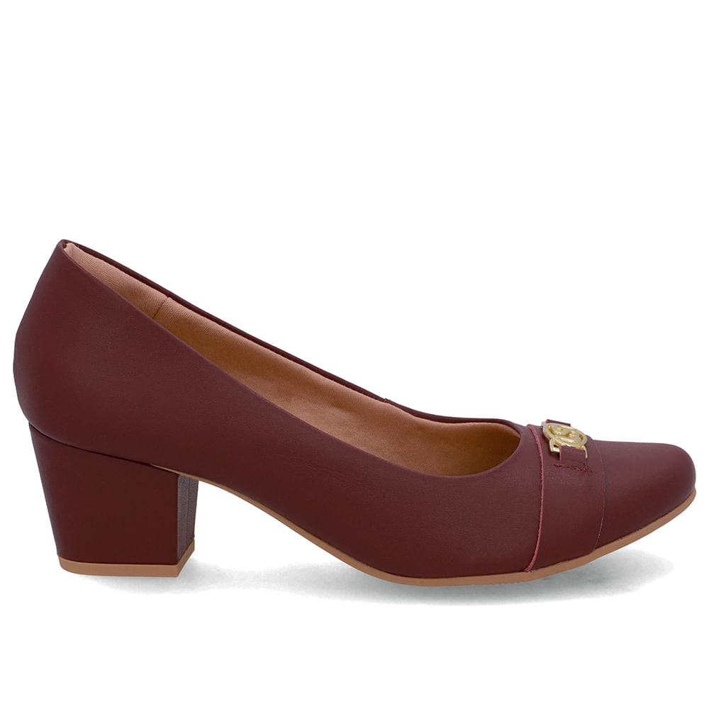 Scarpin Vermelho Couro Salto Baixo Bloco