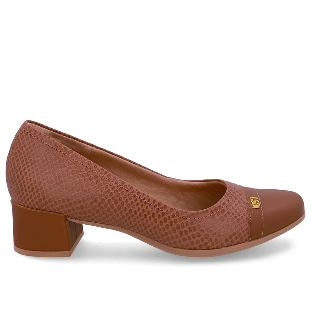 Scarpin Couro Marrom Canela Bico Quadrado