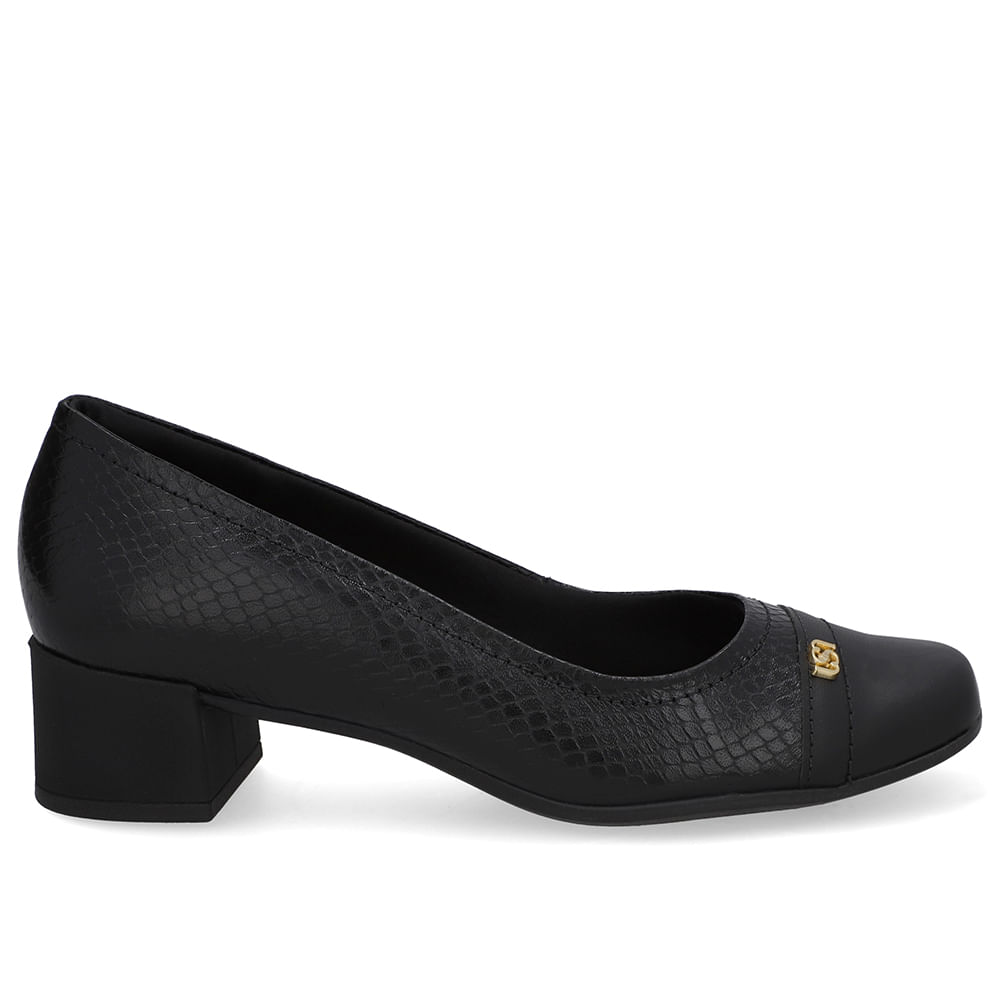 Scarpin Couro Preto Bico Quadrado