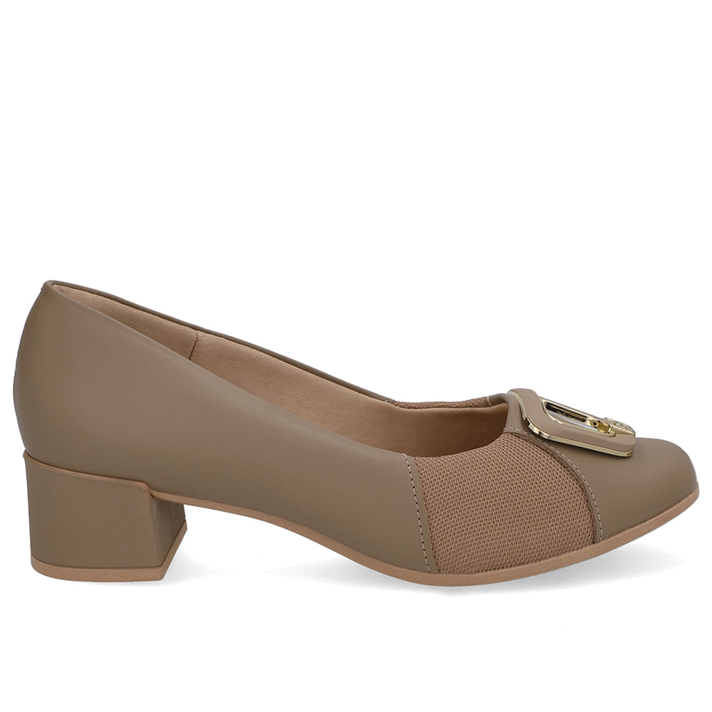 Scarpin Couro Marrom Bico Quadrado Tecido