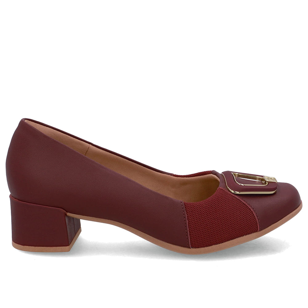 Scarpin Couro Vermelho Bico Quadrado Tecido