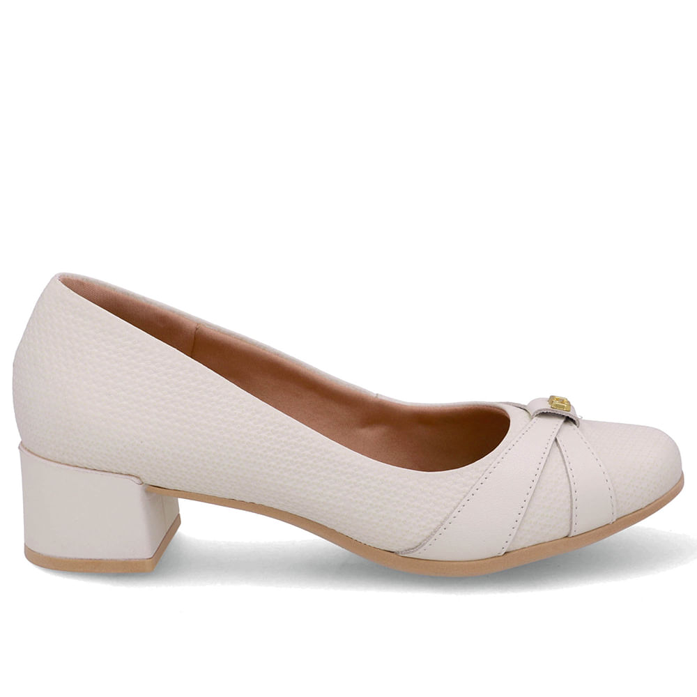 Scarpin Couro Branco Marfim Salto Bloco