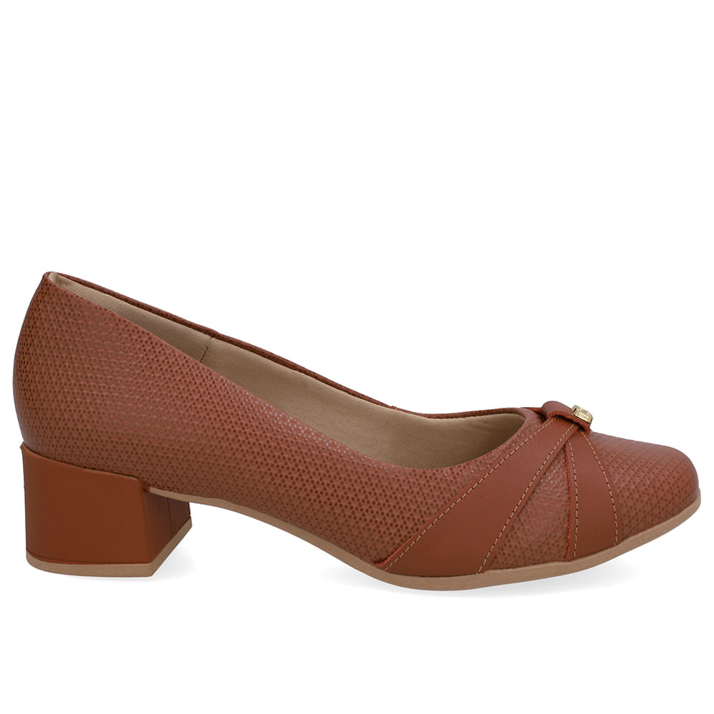 Scarpin Couro Marrom Salto Bloco