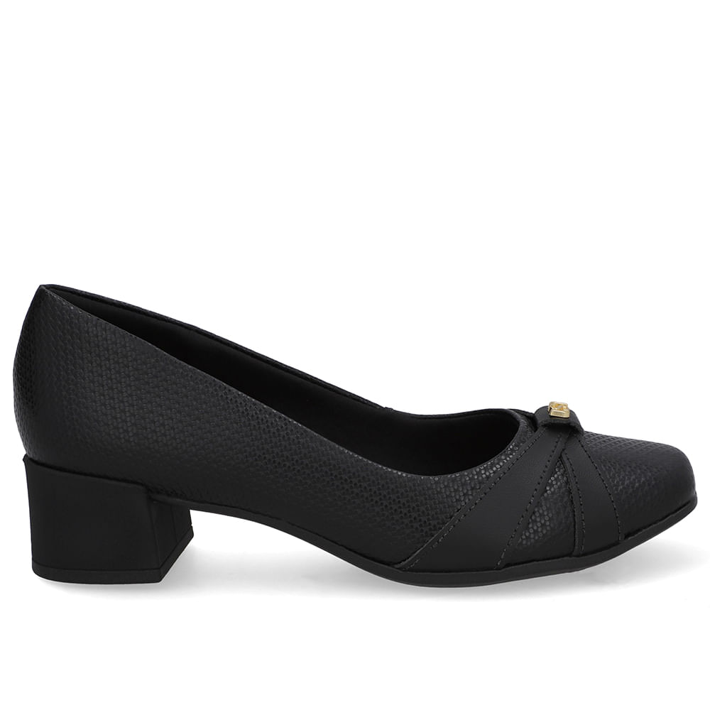 Scarpin Couro Preto Salto Bloco