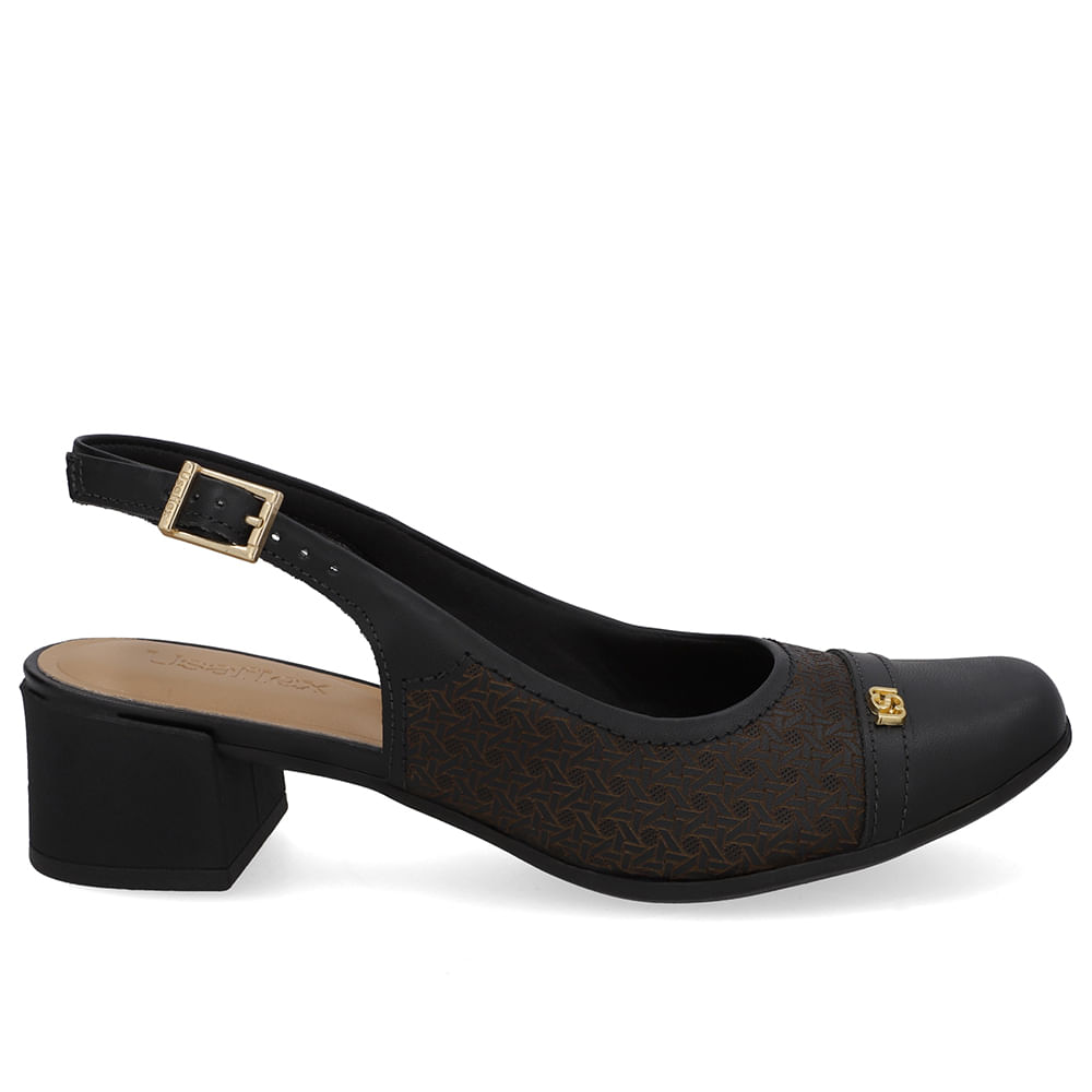 Slingback Preto Couro Laser