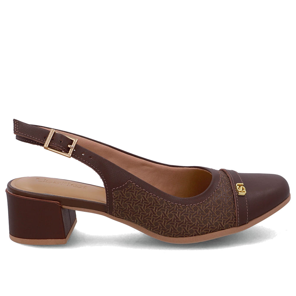 Slingback Marrom Pinhão Couro Laser