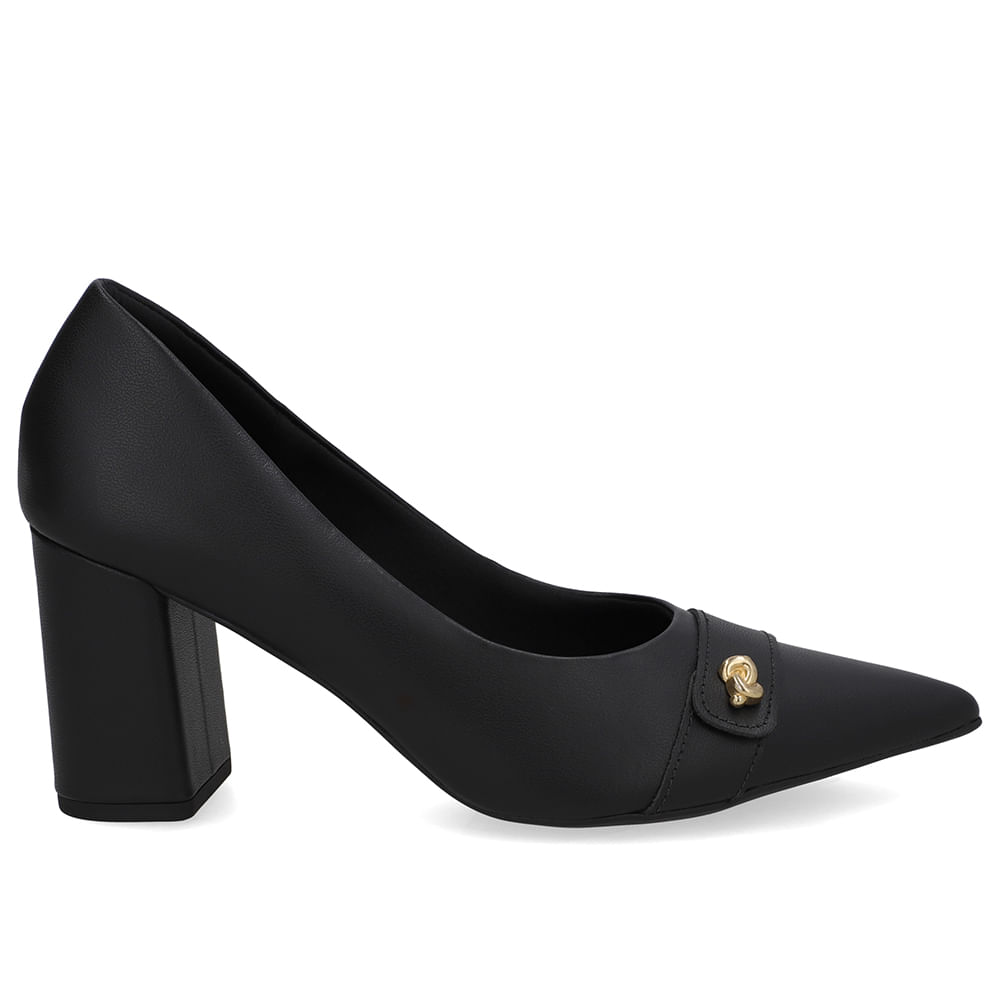 Scarpin Preto Couro Enfeite Nó