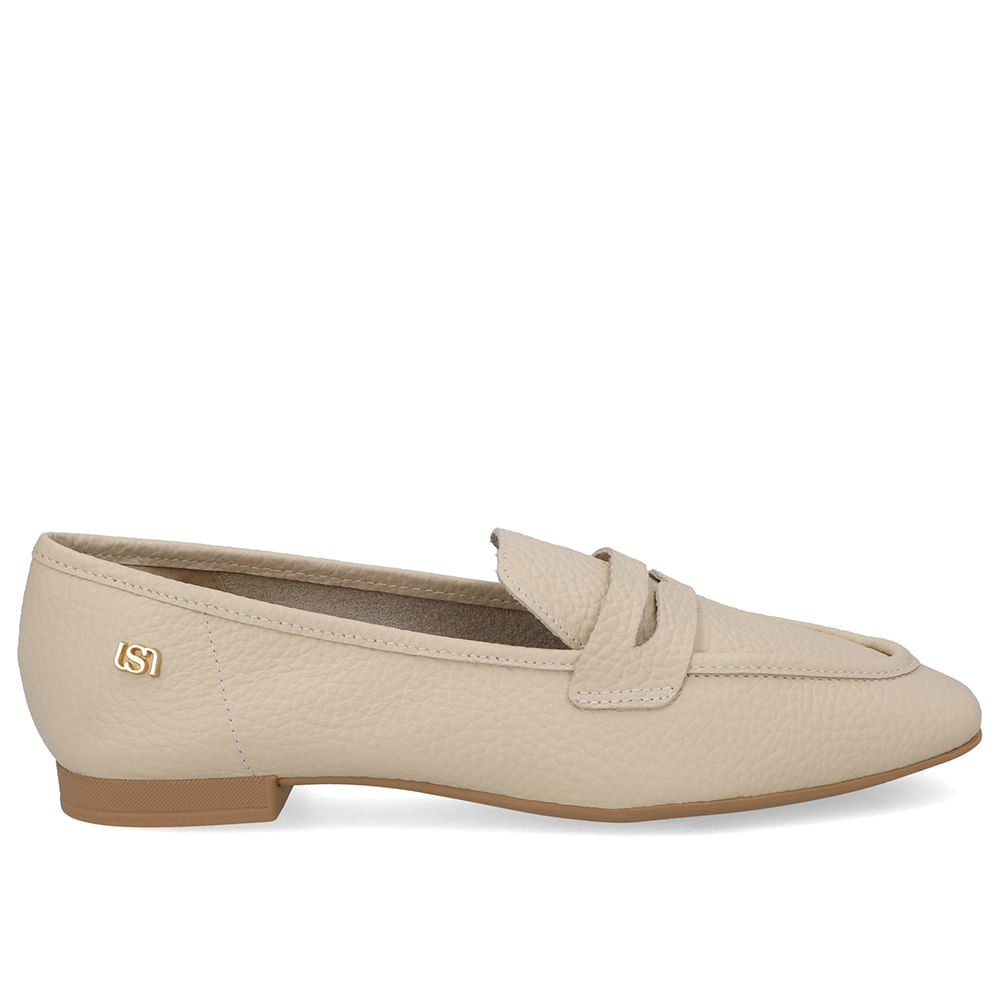 Loafer Couro Bege Básico