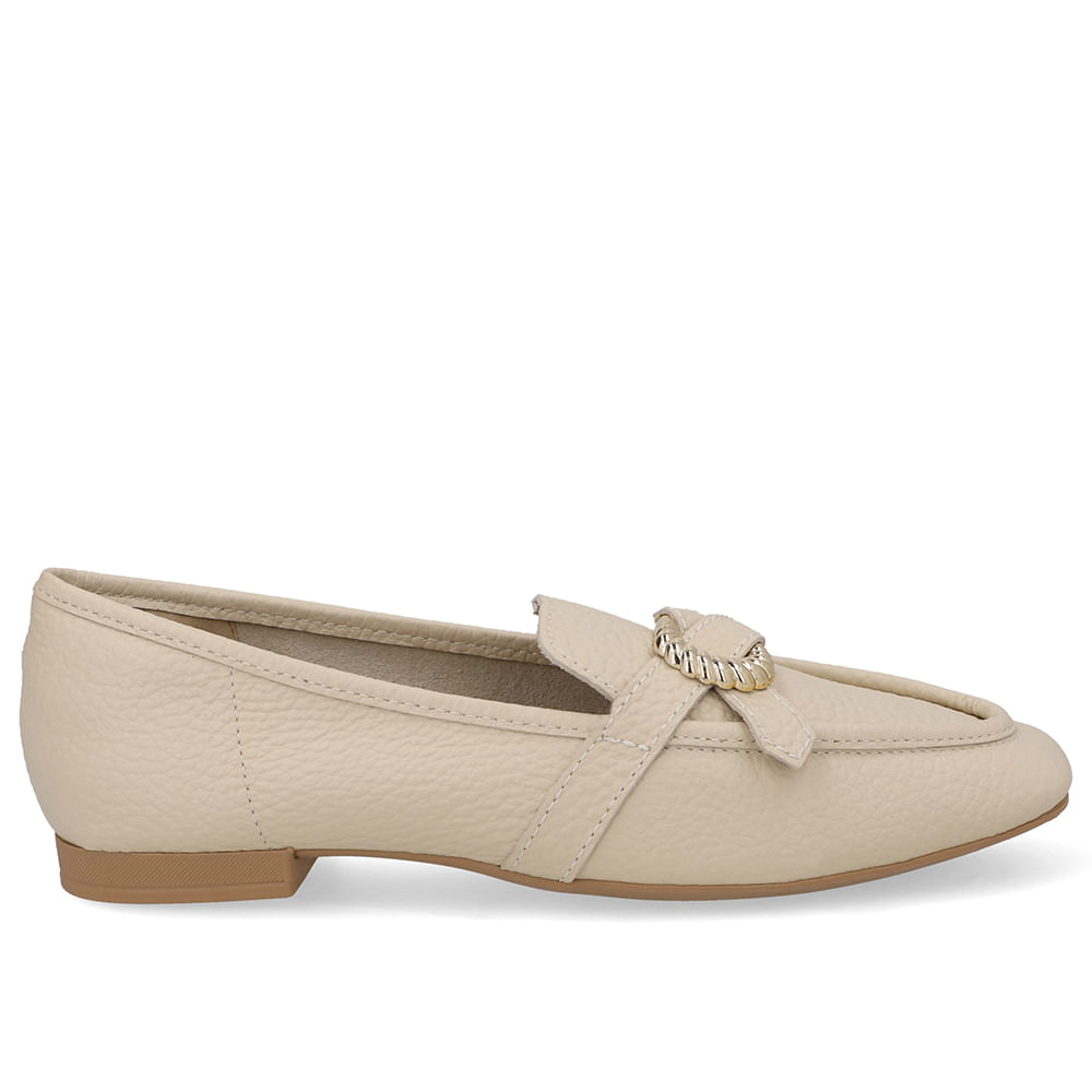 Loafer Couro Bege Enfeite
