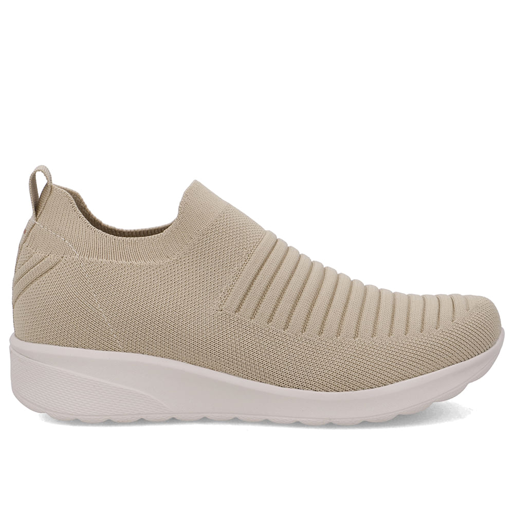 Tênis Slip On Tricot Bege Casual