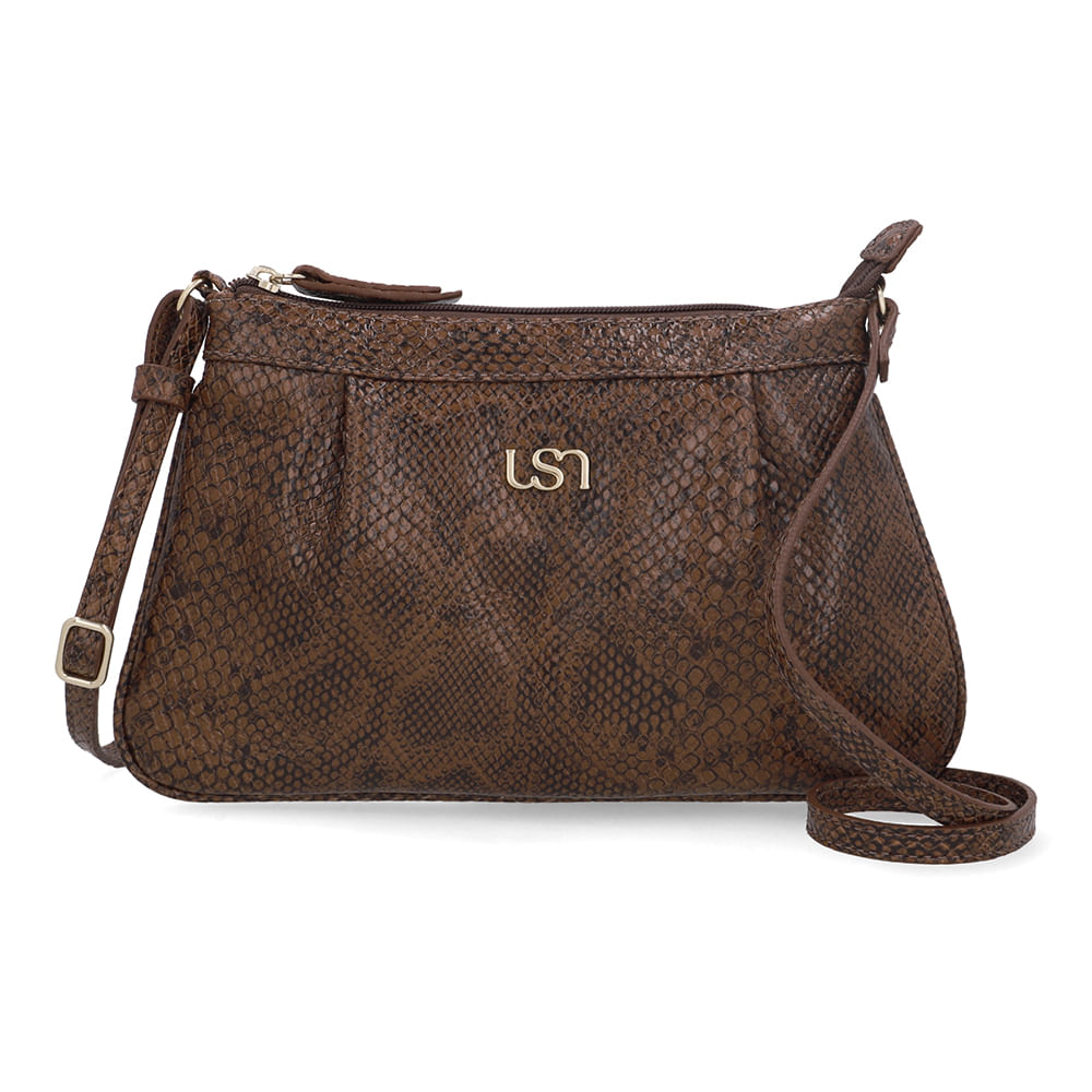 Bolsa Tiracolo Couro Snake Marrom Detalhe Franzido