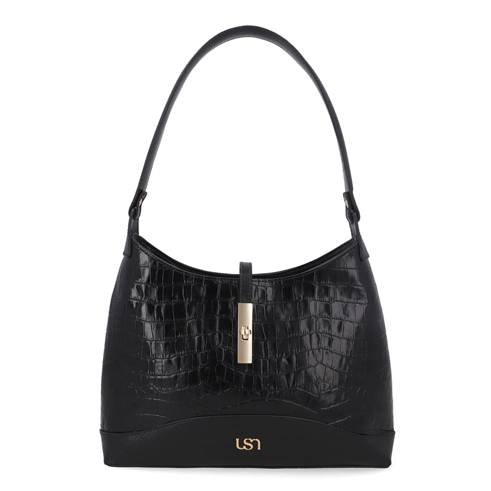 Bolsa Tote Couro Croco Preto