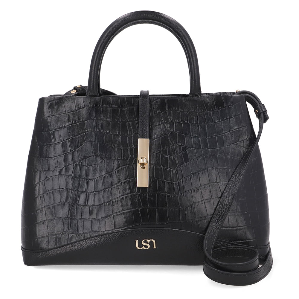 Bolsa Tote Couro Croco Preto