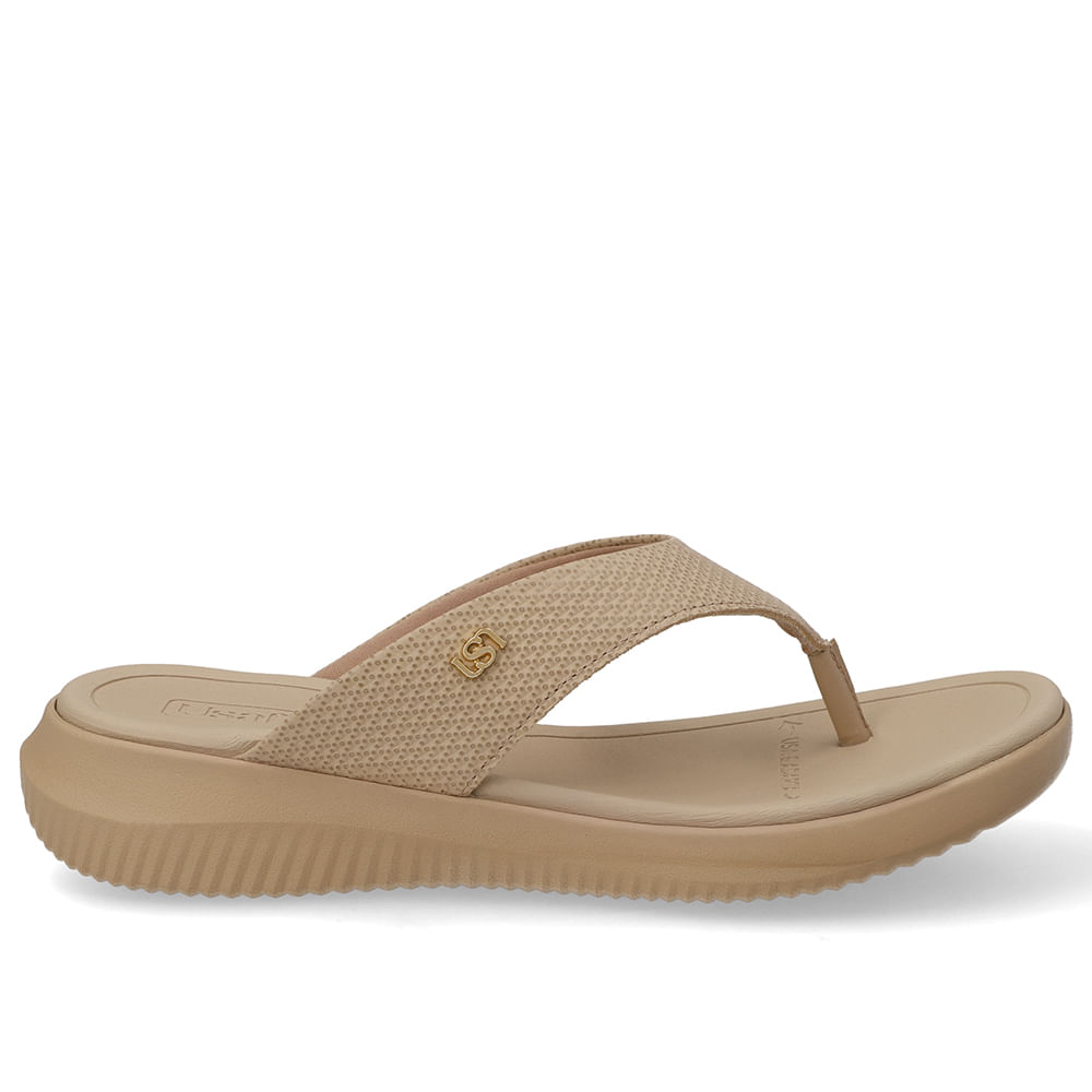 Chinelo Bico Redondo Couro Bege