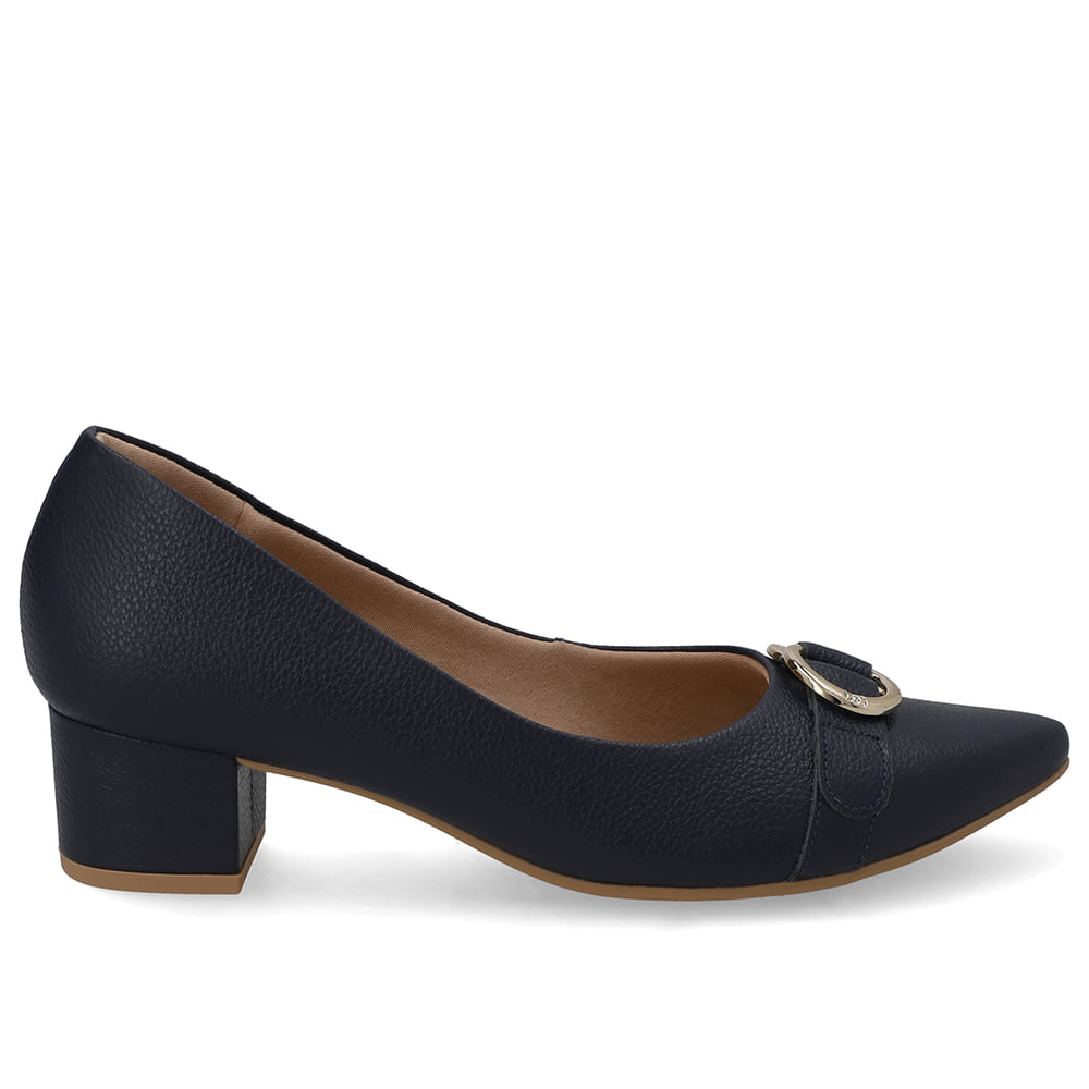 Scarpin Couro Azul Salto Bloco Bico Fino