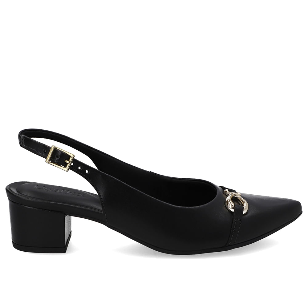 Slingback Couro Preto Top Bico Fino