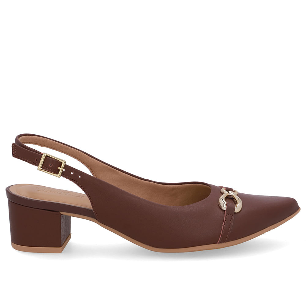 Slingback Couro Vermelho Top Bico Fino