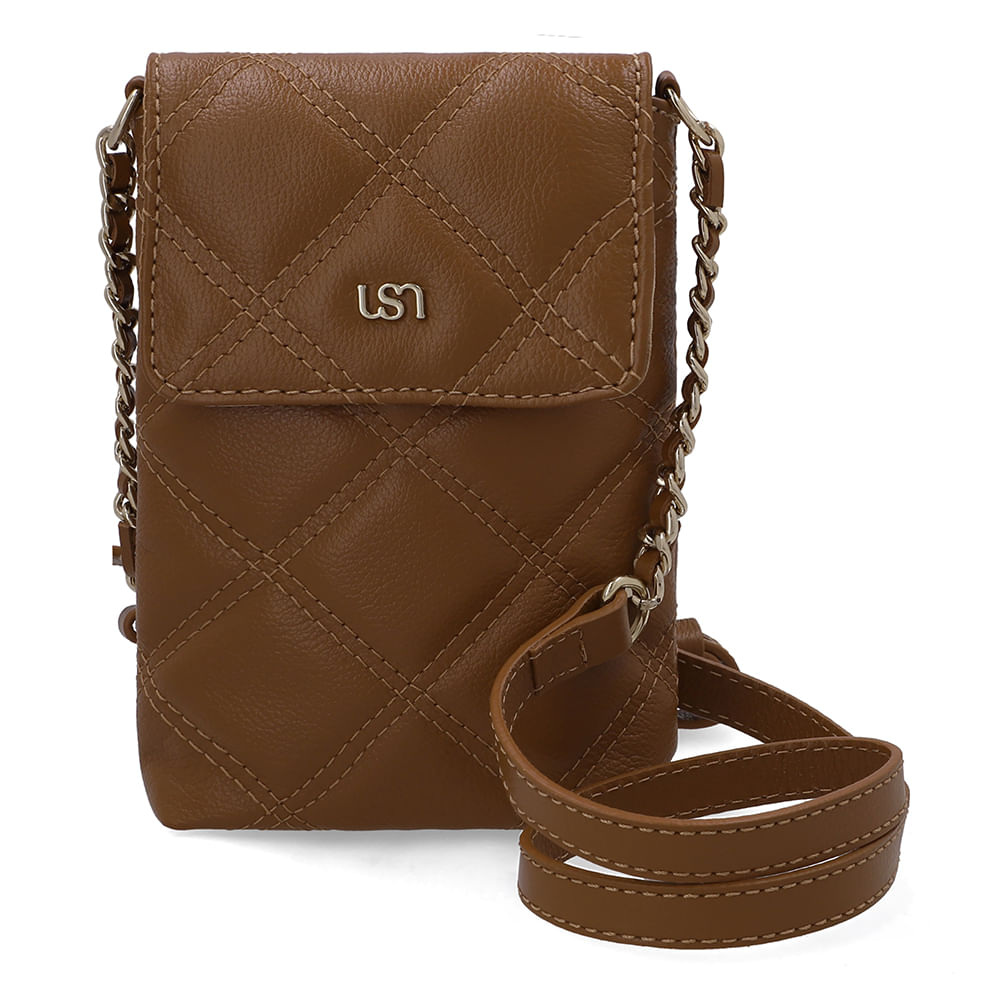 Bolsa Porta Celular Couro Marrom Matelassê