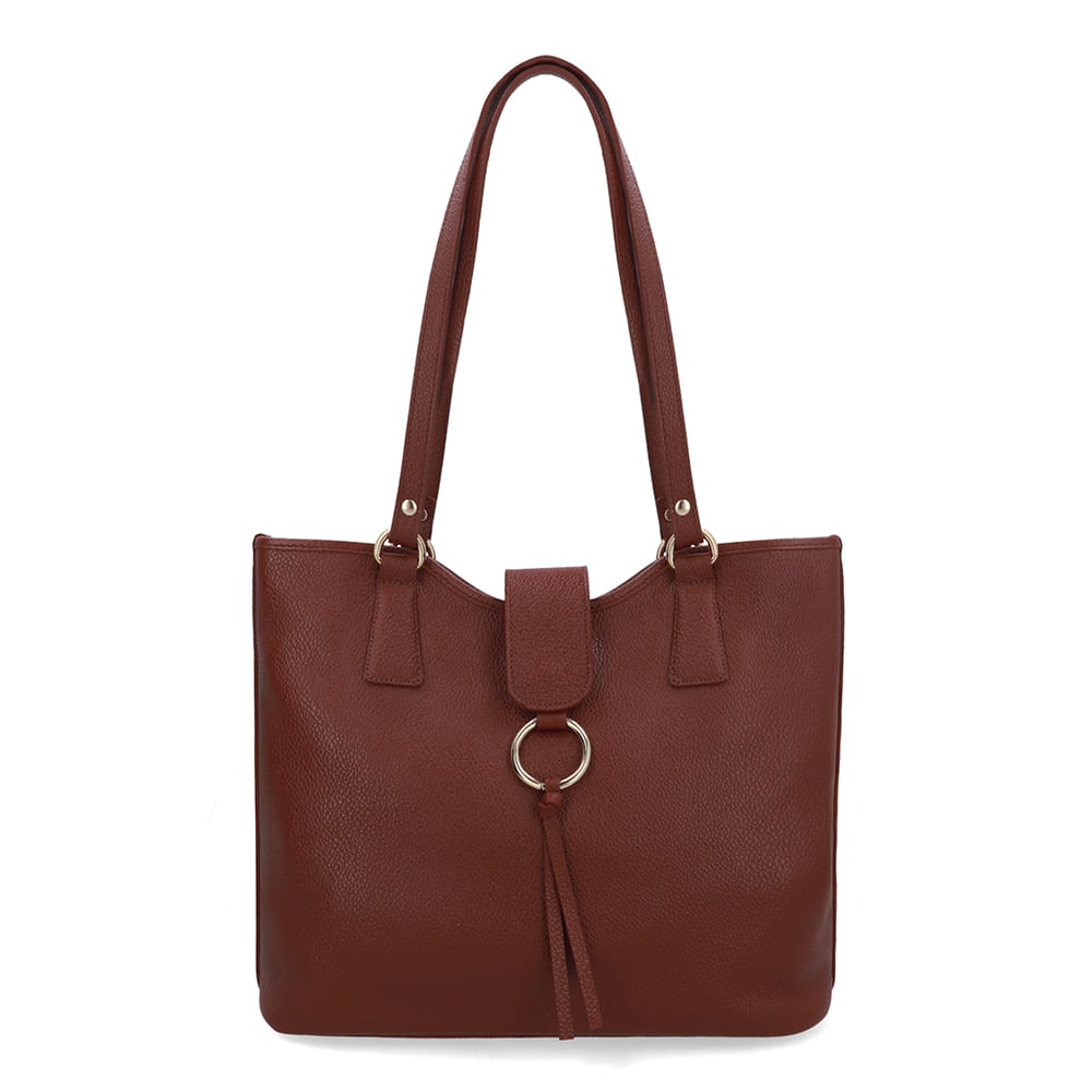 Bolsa Shopper Couro Vermelha Detalhe Pingente