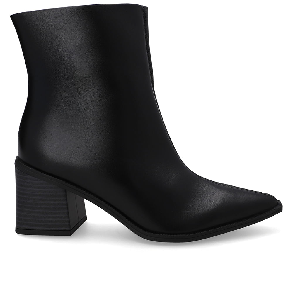Bota Preta Couro Salto Bloco Bico Fino