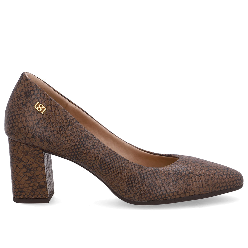 Scarpin Marrom Bico Redondo Couro