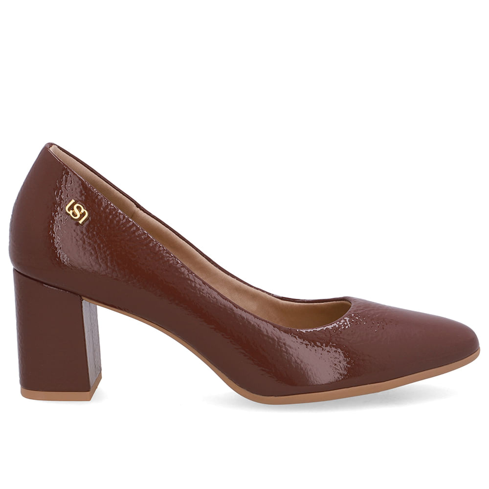 Scarpin Vermelho Bico Redondo Couro