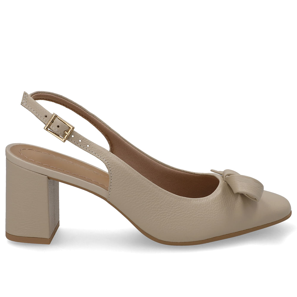 Slingback Couro Bege Bico Redondo