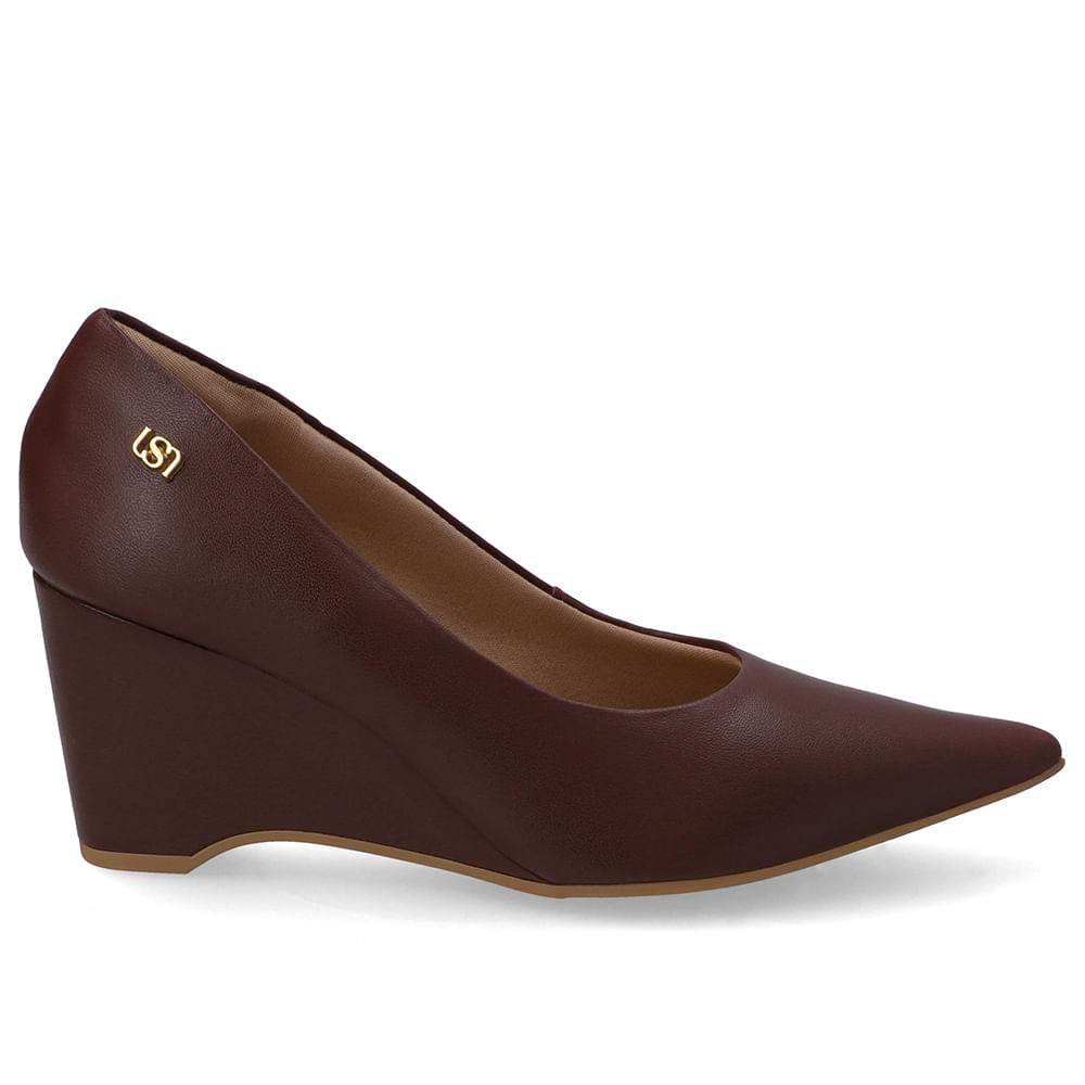 Scarpin Couro Vermelho Salto Anabela