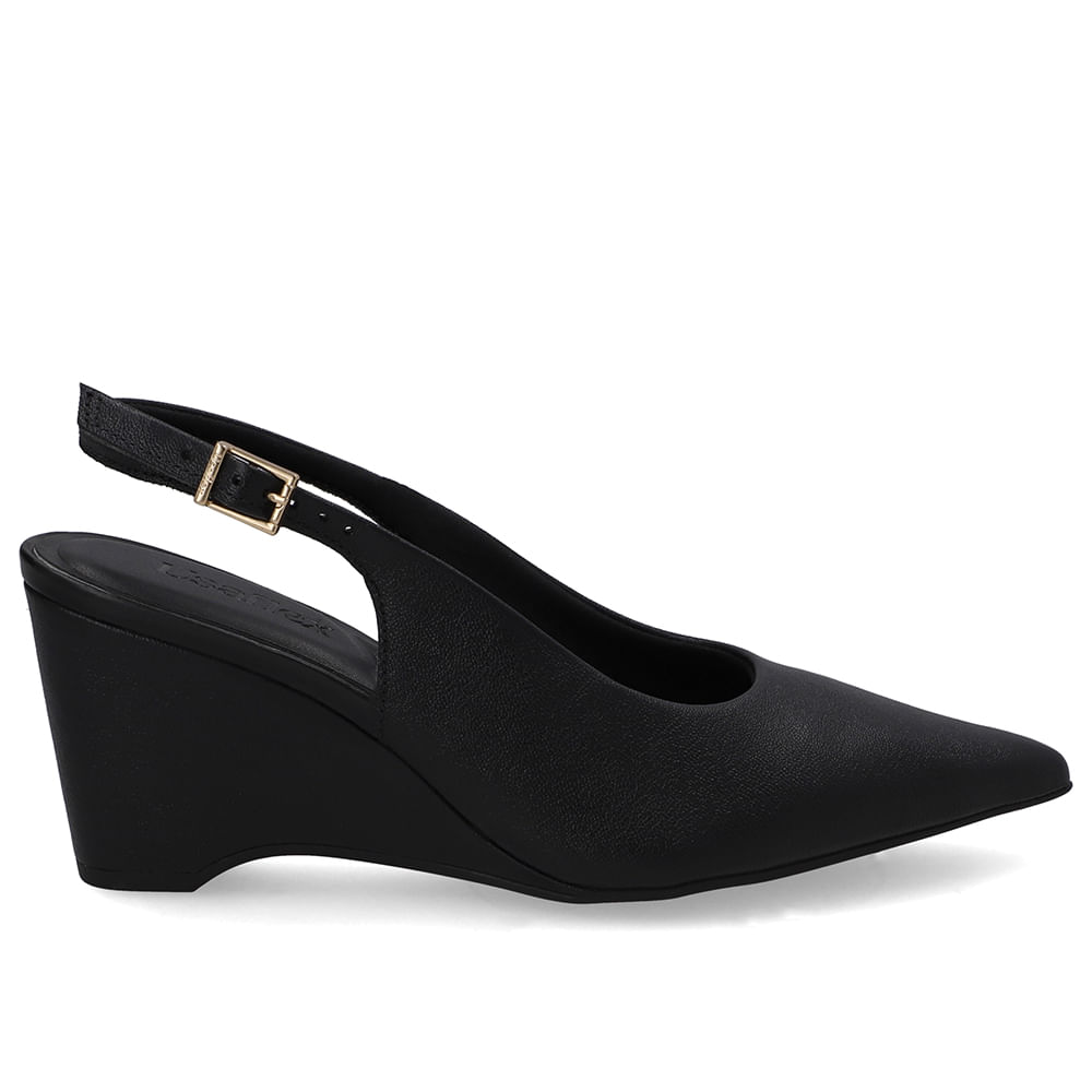 Slingback Preto Couro Salto Anabela