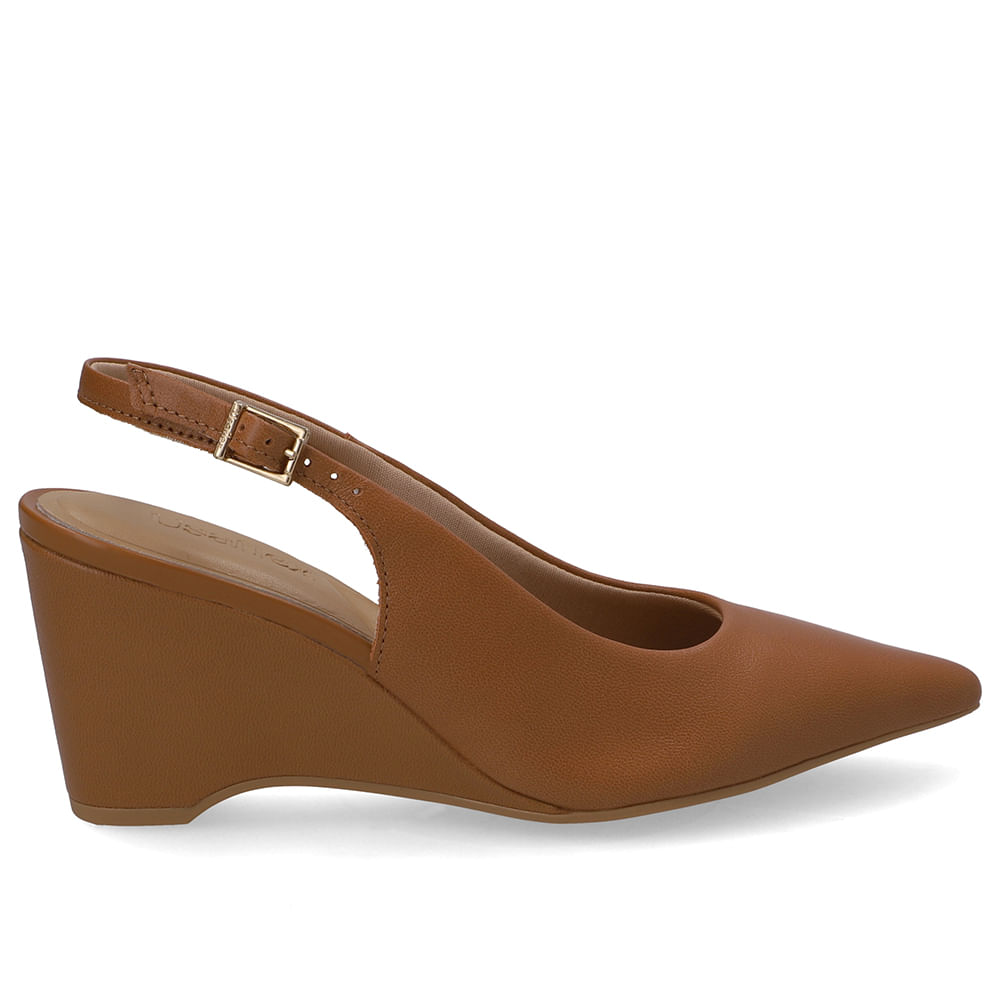 Slingback Marrom Couro Salto Anabela