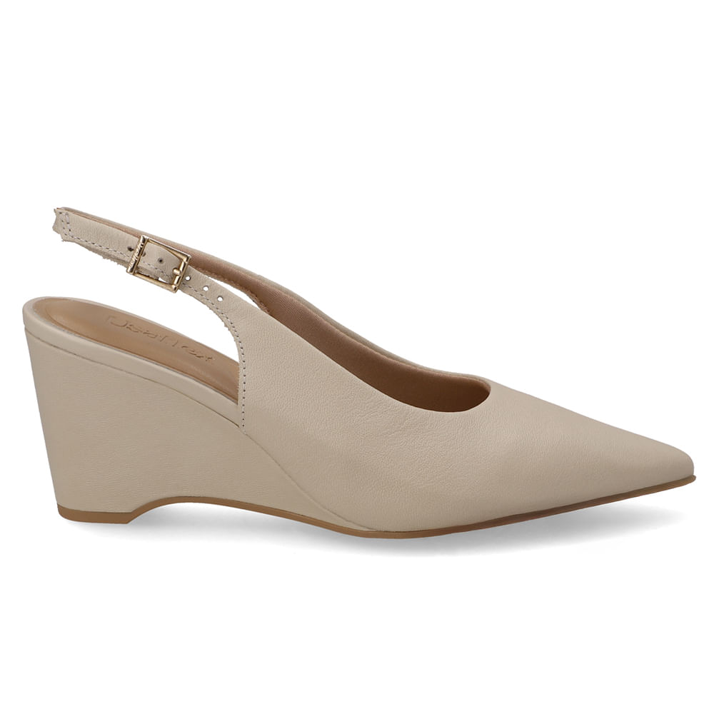 Slingback Bege Couro Salto Anabela